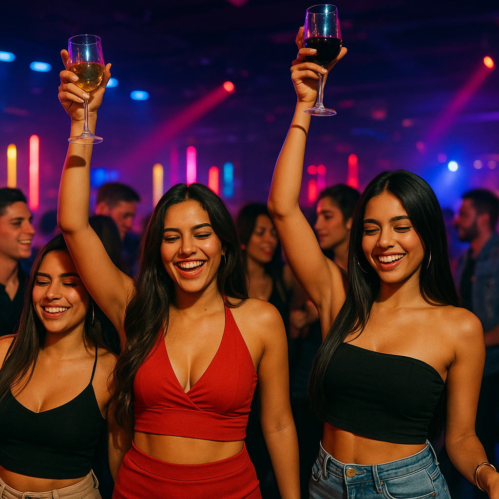 Medellín nightlife in Provenza El Poblado with friends celebrating at a rooftop bar