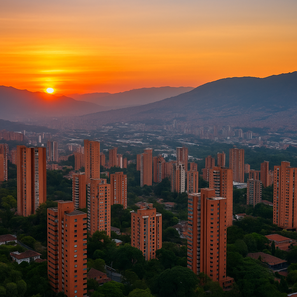 Medellín digital nomad view of El Poblado skyline with luxury apartments and greenery