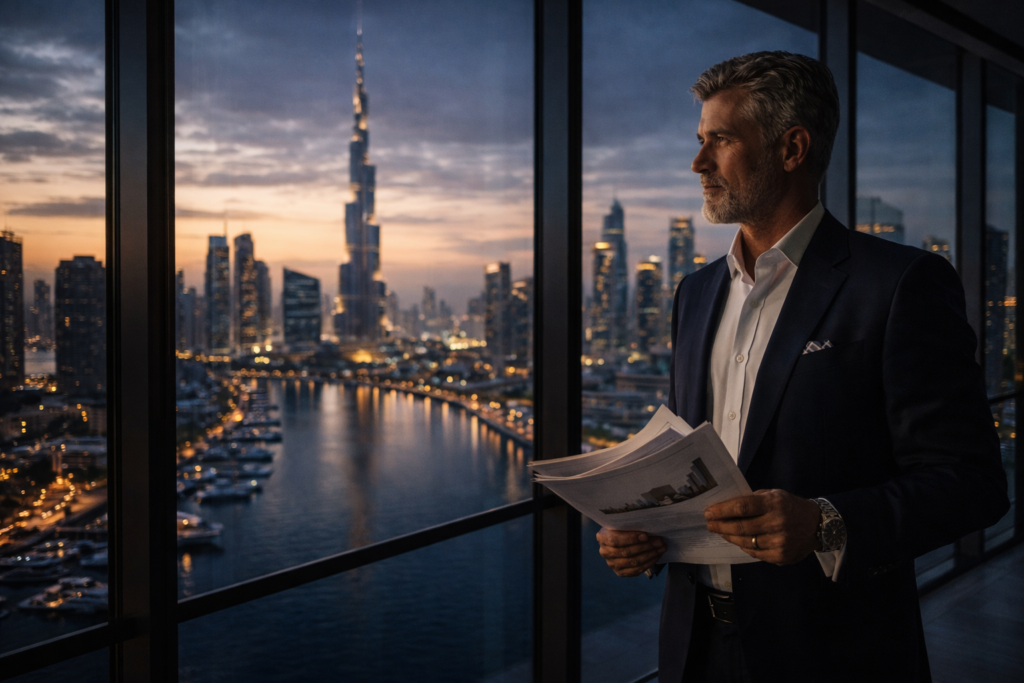 Investor evaluating Dubai property during geopolitical uncertainty